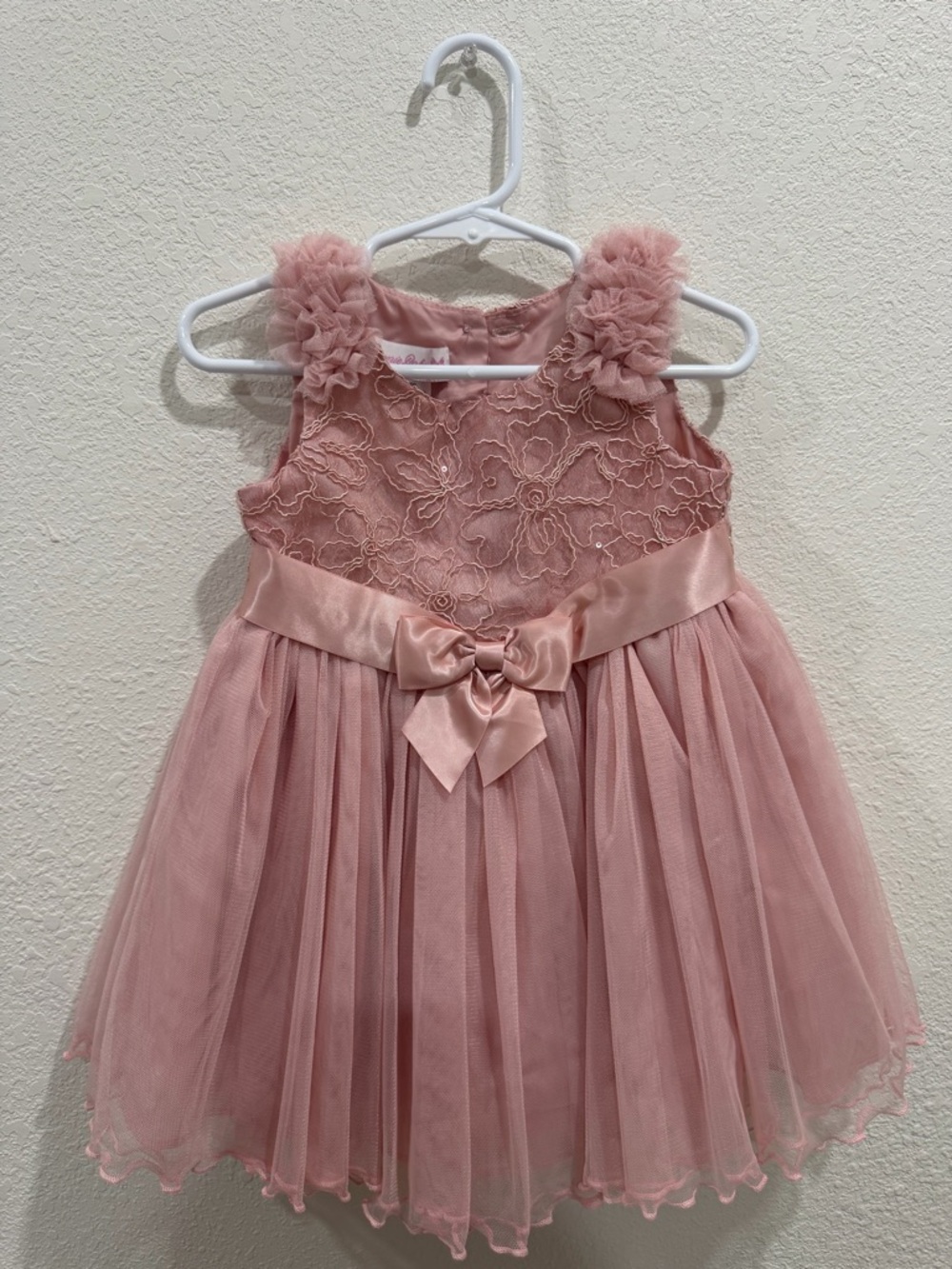 Bonnie Baby Dusty Pink Lace & Tulle Bow Party Dress